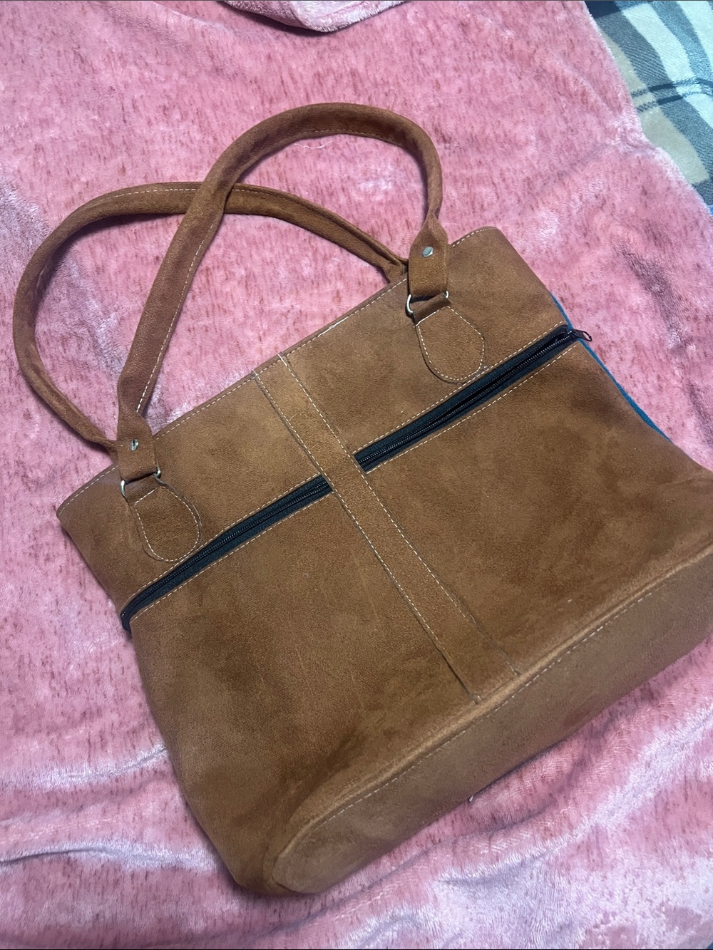 Embroidered Floral Suede Tote Bag in Brown and Multicolor - Picture 2 of 4